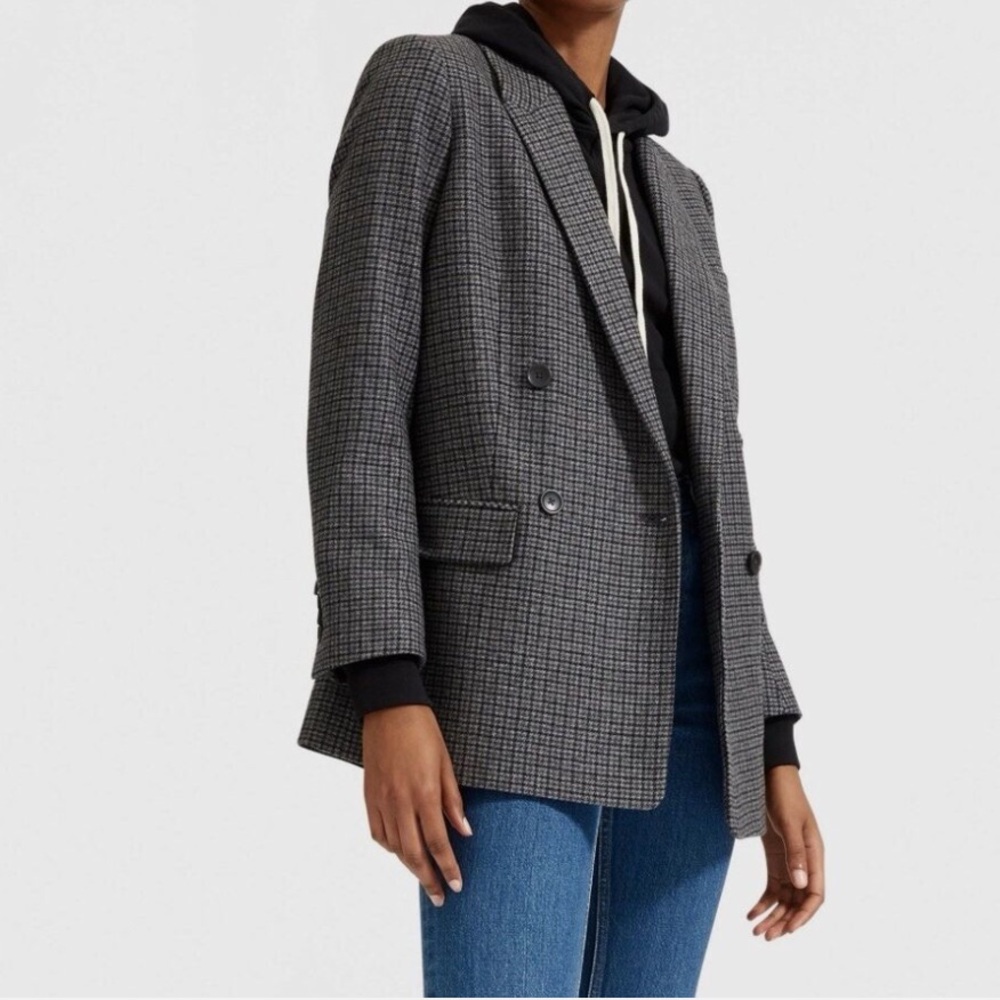 NWOT Everlane The Oversized Double Breasted Blazer in 00 in Grey Houndstooth